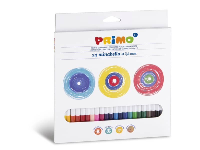 Matite colorate esagonali Primo minabella laccate –  3,8 mm in conf. da 24 colori assortiti – 523MINAB24