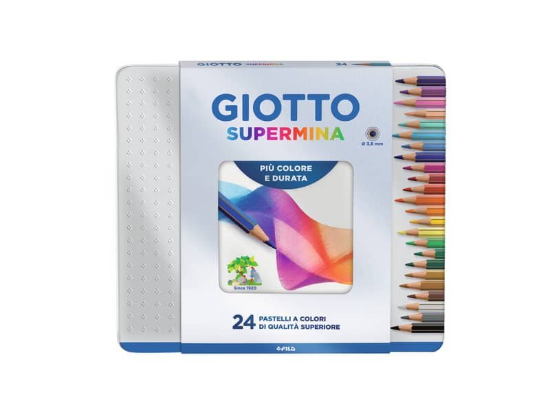 Matite colorate Giotto Supermina in scatola di metallo conf. 24 colori assortiti – F236800