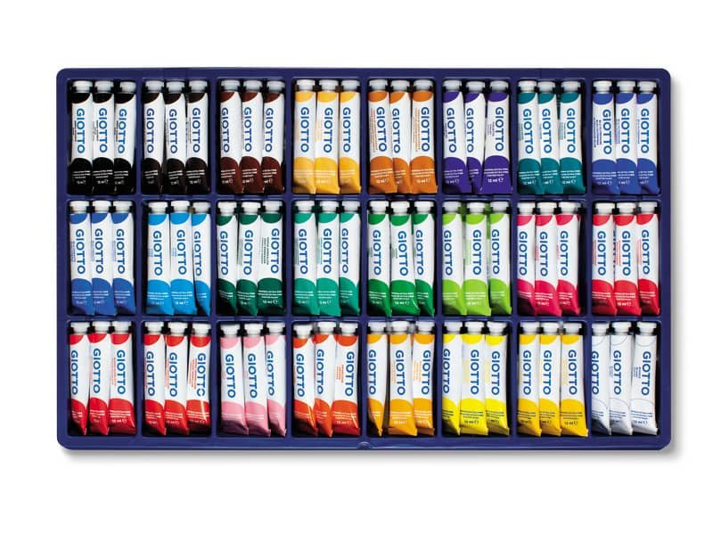 Tempera Giotto Extra ultrafine in tubetto 12 ml – in vetrinetta da 144 colori assortiti – F35250000