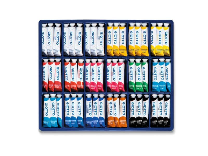 Tempera Giotto Extra ultrafine in tubetto 21 ml – in vetrinetta da 108 colori assortiti – F35550000