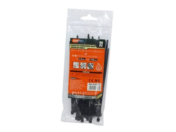 Fascette farmacavo Emi nere conf. 40 pz 150x3,6 mm 8107777