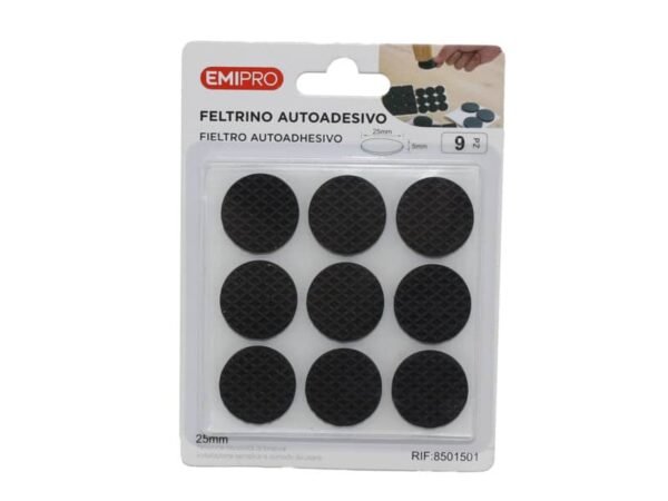 Feltrino adesivo tondo Emi 25 mm nero conf. da 9 pezzi 8501501