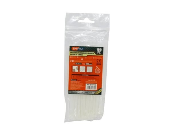 Fascette farmacavo Emi bianche conf. 100 pz 150x2,5 mm 8107756