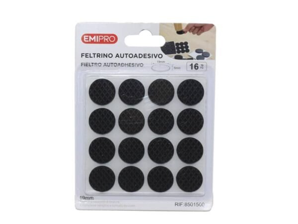 Feltrino adesivo tondo Emi 19 mm nero conf. da 16 pezzi 8501500