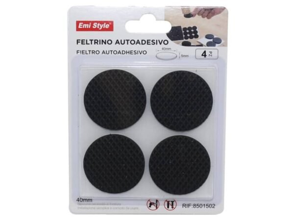 Feltrino adesivo tondo Emi 40 mm nero conf. da 4 pezzi 8501502