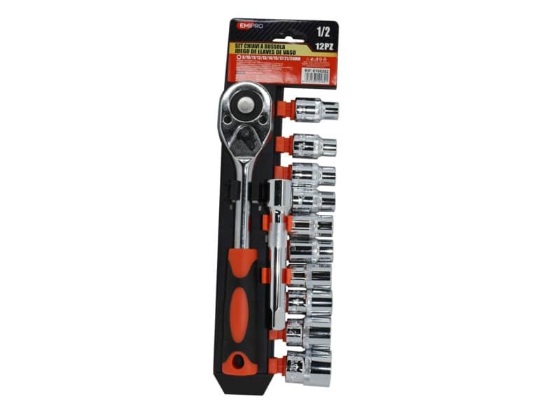 Set cricchetto + prolunga e chiavi a bussola Emi 8/24 mm conf. da 12 pezzi 8100282