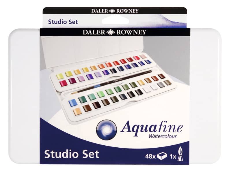 Acquerelli Daler Rowney Aquafine in Travel set 48 mezzi godet + pennello – D131900201