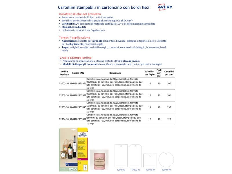 Cartellini rettangolari micro-perforati Avery in cartoncino da 220 g in conf. da 100 pz 90×50 mm – T2001-10