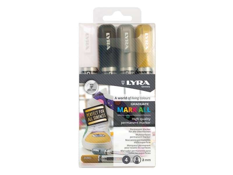 Marcatori a tempera multisuperficie Lyra Graduate Mark All in conf. da 4 colori assortiti – L6821040