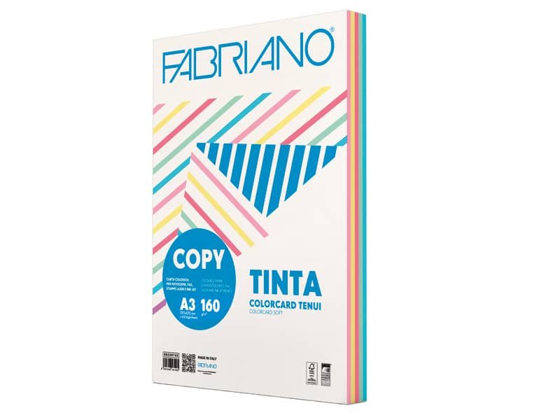 Carta Copy Tinta Colorcart Fabriano 5 colori tenui 100 ff – formato Fabriano A3 – 160 g – 62516042