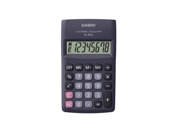 Calcolatrice tascabile ad 8 cifre Casio con cover in plastica blu HL-815L-BK-W-GP