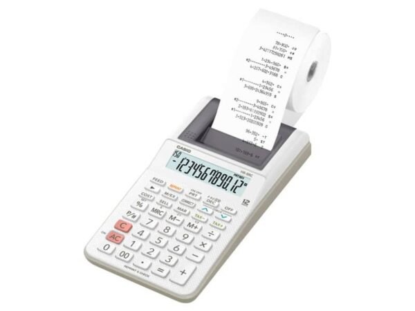 Mini calcolatrice scrivente Casio con batteria, adattatore AC opzionale bianco - HR-8RCE-WE-W-EC