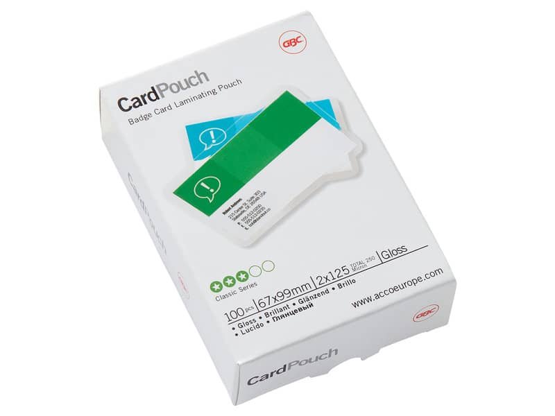 Pouches per plastificatrici a caldo GBC 2×125 æm finitura lucida 6,7×9,9 cm conf. da 100 GBC badge – 3743177
