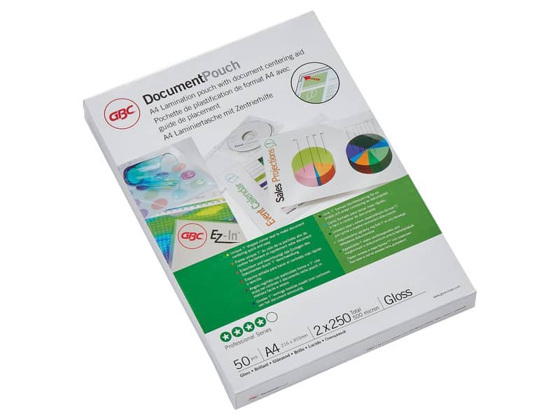 Pouches per plastificatrici a caldo GBC 2×250 æm finitura lucida formato biglietti da visita conf. da 50 GBC