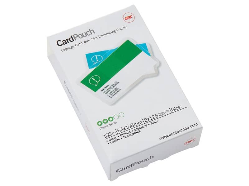 Pouches per plastificatrici a caldo GBC 2×125 æm finitura lucida 6,4×10,8 cm conf. da 100 GBC biglietti da visita –