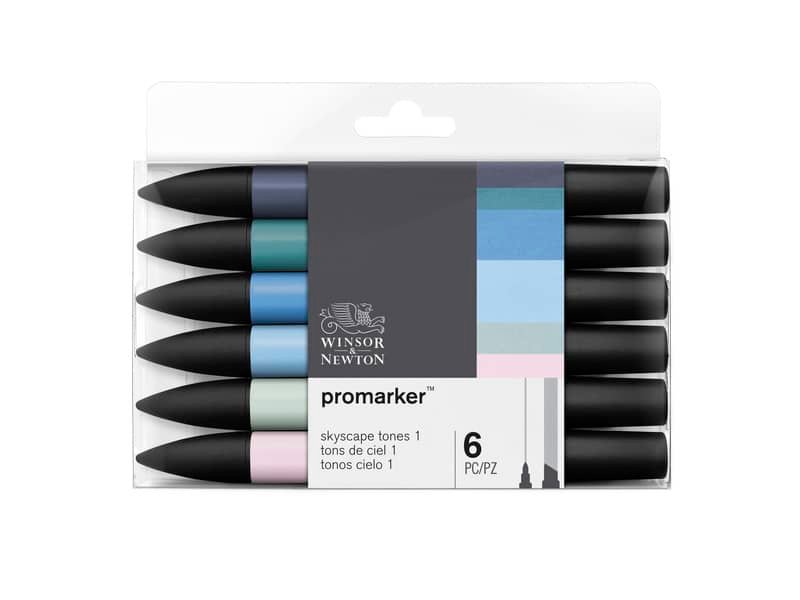 Pennarelli Winsor&Newton Promarker doppia punta fine-larga – colori skyscape – conf. 6 pezzi – 0290118