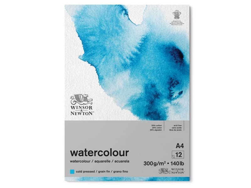 Blocco collato di carta per acquerello Winsor&Newton formato A4 300 gr – 12 fogli – 6667006