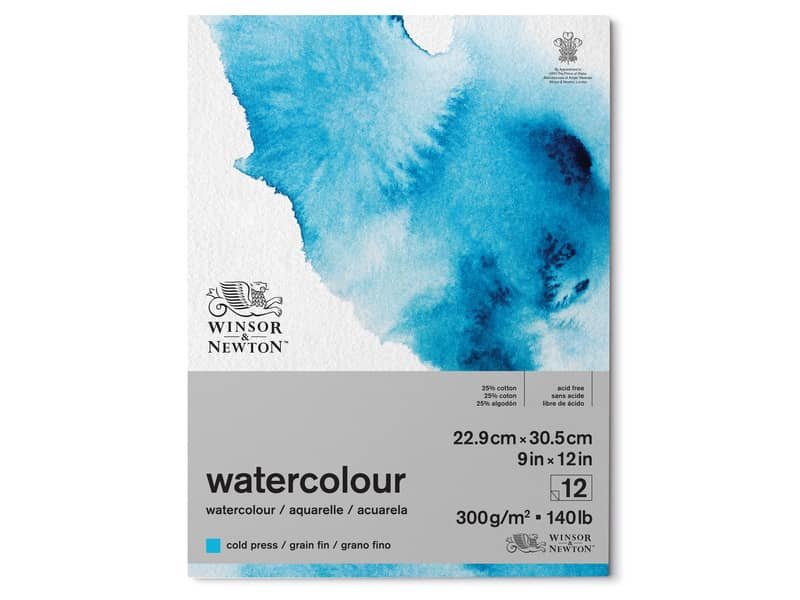 Blocco collato di carta per acquerello Winsor&Newton formato A4 300 gr – 12 fogli  – 6667002