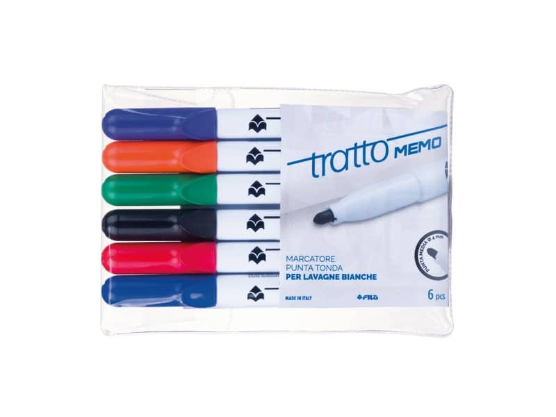 Marcatore per lavagne bianche Tratto Memo p. tonda – conf. da 6 colori assortiti – F854200