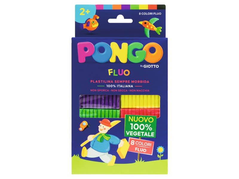Panetti di plastilina 100% vegetale Pongo by Giotto 264 g conf. da 8 colori fluo assortiti – F603200