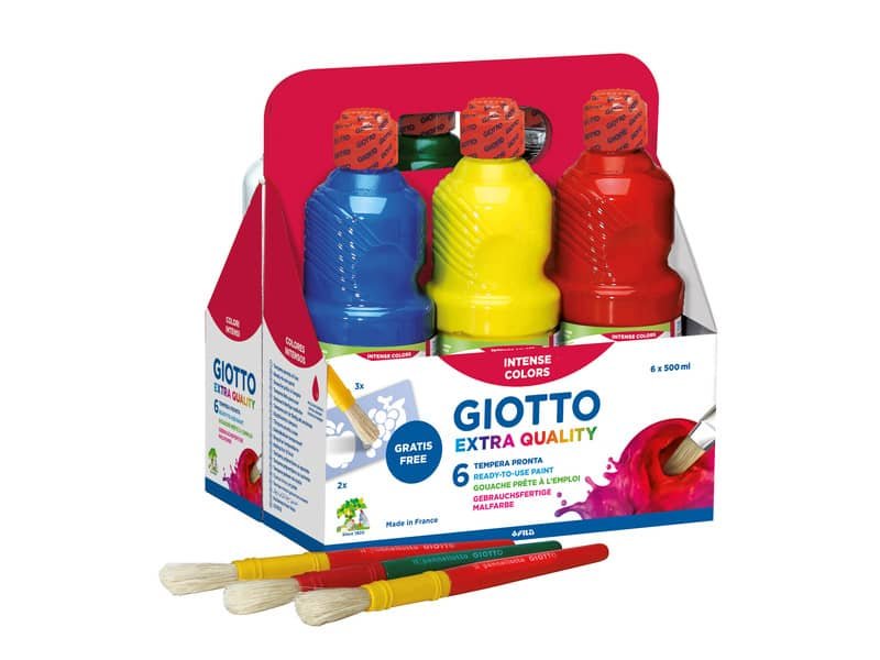 Tempera pronta Giotto Extra Quality in flacone 500 ml – conf. da 6 colori assortiti – F53320000
