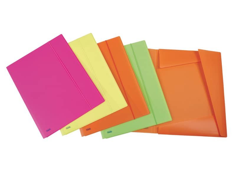 Cartella tre lembi con elastico Favorit Neon formato 33,5×42 cm dorso 2 cm colori assortiti in conf. 10 – 400090480