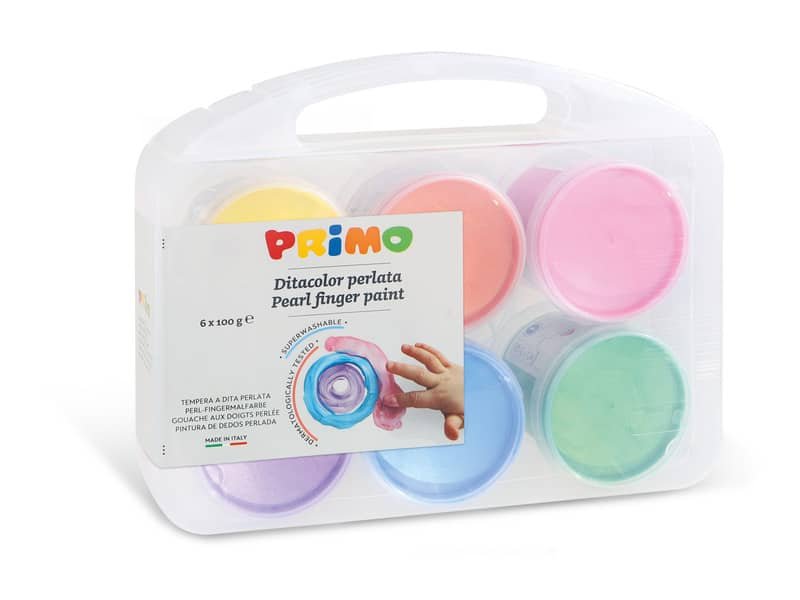 Tempera a dita Primo in valigetta multiuso conf. 6 vasetti colori perlati 229TPD100SP