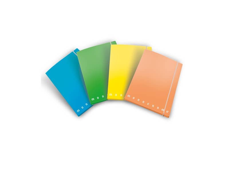 Cartella a 3 lembi con elastico Pigna Monocromo – A4 26×35,5×1,2 cm dorso 1,2 colori assortiti Fluo – 0227903