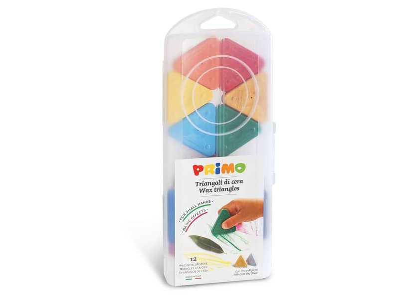 Triangoli di cera Primo 5 mm colori assortiti – conf. 6 pezzi – scatola in PP – 073TRI12AP