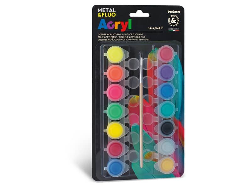 Colori acrilici fini Primo 4,5 ml 14 colori assortiti fluo e metal 1612T14FM