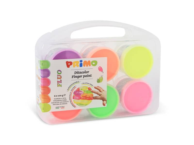 Tempera colori a dita Primo 100 ml valigetta 6 colori assortiti fluo 2214TD6FLUO