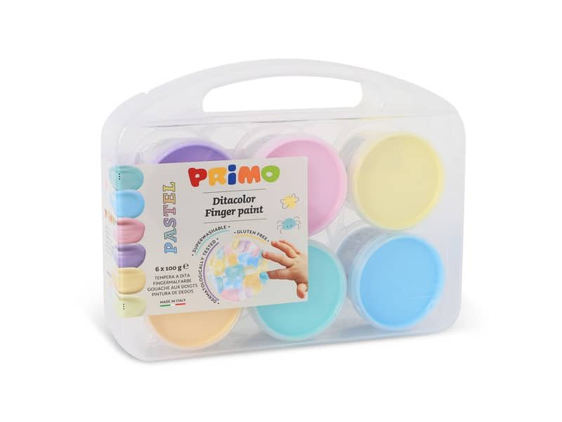 Tempera colori a dita Primo 100 ml valigetta 6 colori assortiti pastello 2212TD6PAST
