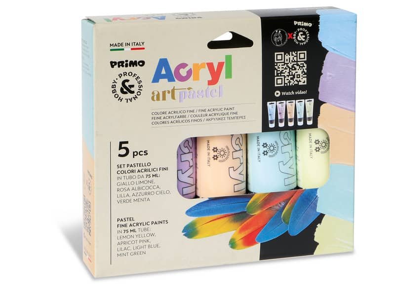 Colore acrilico Primo in bottiglia PET con tappo dosatore 75 ml tinte pastello – 4212TATM5PAST