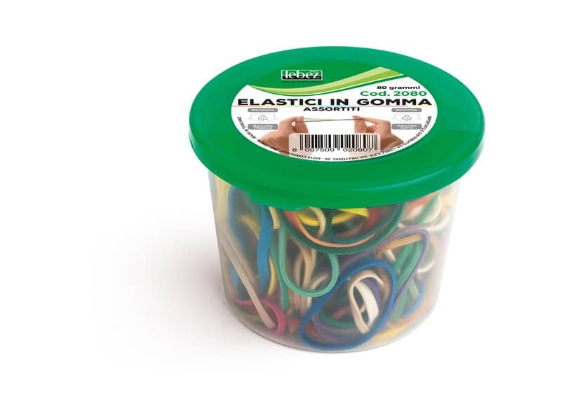 Barattolo elastici tondi Lebez 80 g colori assortiti 2080