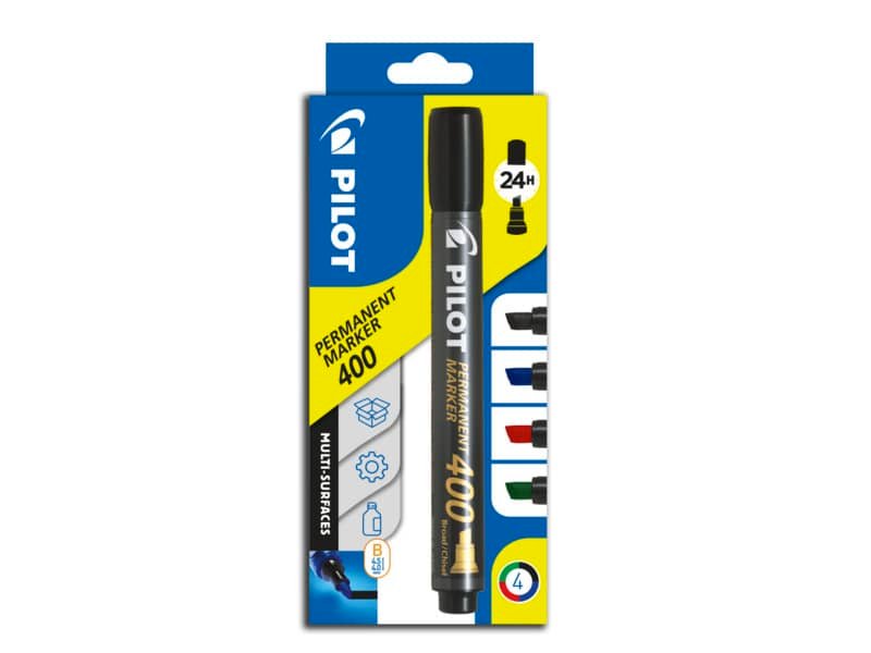 Marcatore permanente Pilot SCA 400 punta scalpello 4,5 mm conf. 4 pz colori assortiti – 002700
