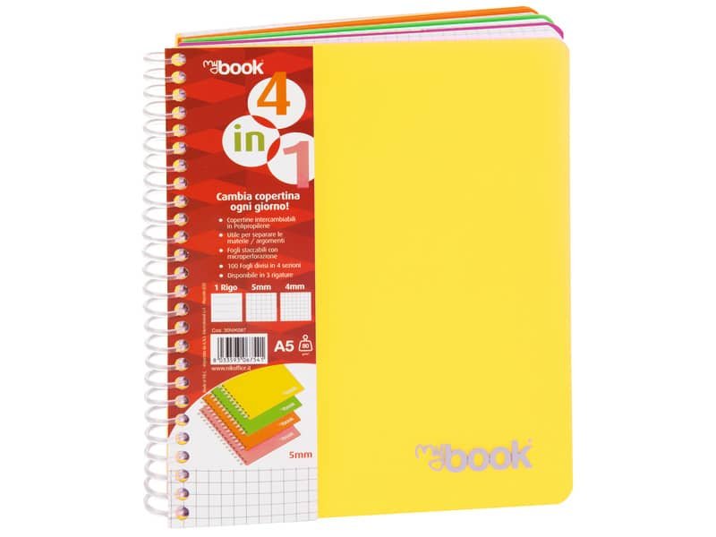 Quaderno Maxi spiralato con fori e copertina 4 in 1 Nikoffice A4 – 100 ff – 80 g 5 mm – 30NIK084
