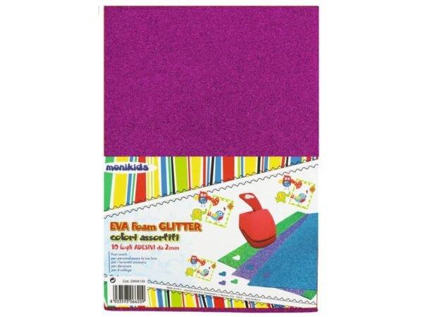 Foam in gomma Nikoffice EVA formato A4 10 ff colori assortiti glitterato adesivo - 23NIK133