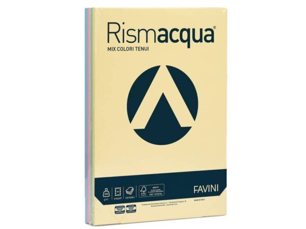 Carta colorata Favini Rismacqua colori tenui 200 g/mý A4 - risma da 125 fogli 5 colori assortiti - A67X124