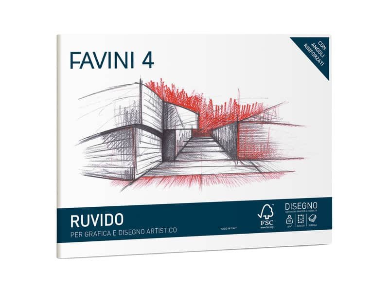 Cartangolo da disegno Favini 4 f.to 24×33 cm 20 fogli da 220 g/m2 ruvido neutro – A168504