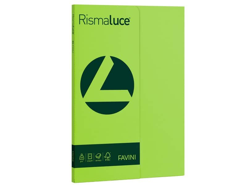 Carta colorata Favini Rismaluce colori forti 200 g/mý A4 – risma da 50 ff pistacchio – A69M544