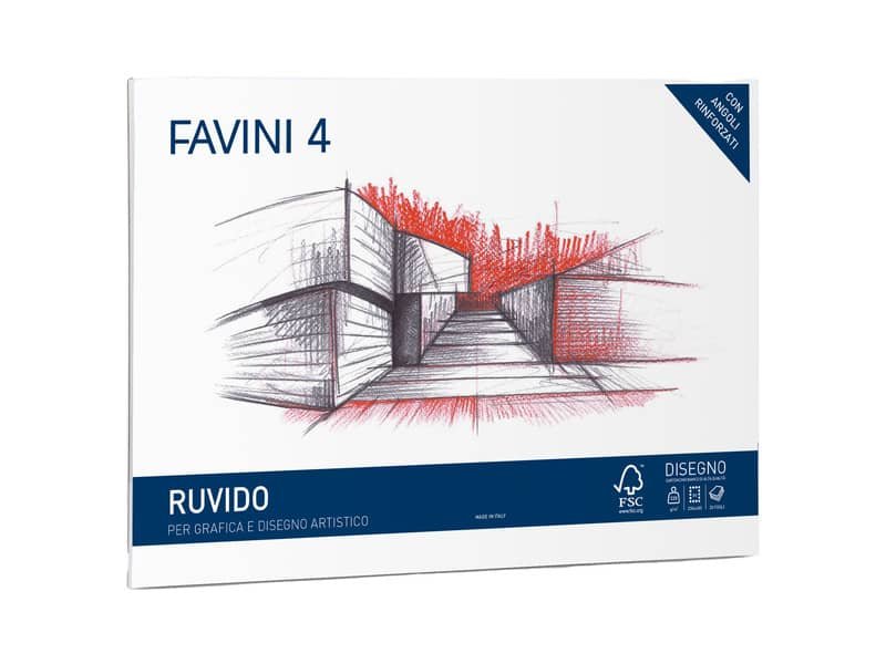 Cartangolo da disegno Favini 4 f.to 33×48 cm 20 fogli da 220 g/m2 ruvido neutro – A168503