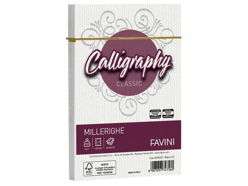 Busta Millerighe Favini formato 12×18 cm 100 g – conf. 25 pz – colore bianco A570427