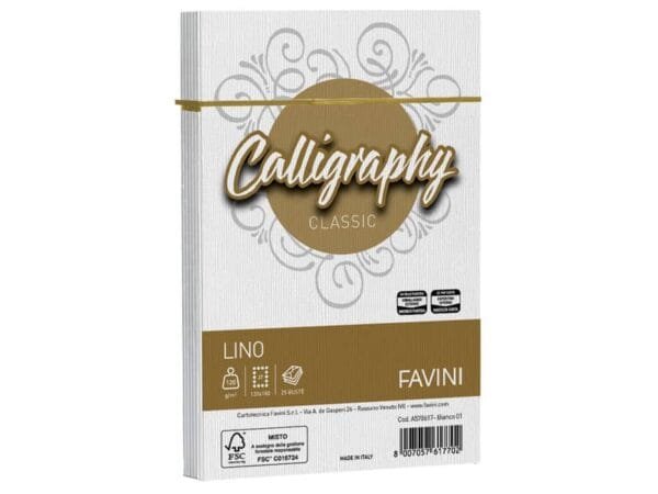 Busta Favini Lino Calligraphy 120 g - formato 12x18 cm - conf. 25 pz - colore bianco - A570617