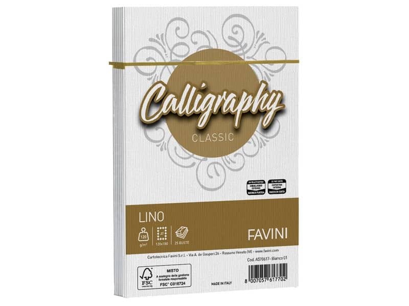 Busta Favini Lino Calligraphy 120 g – formato 12×18 cm – conf. 25 pz – colore bianco – A570617