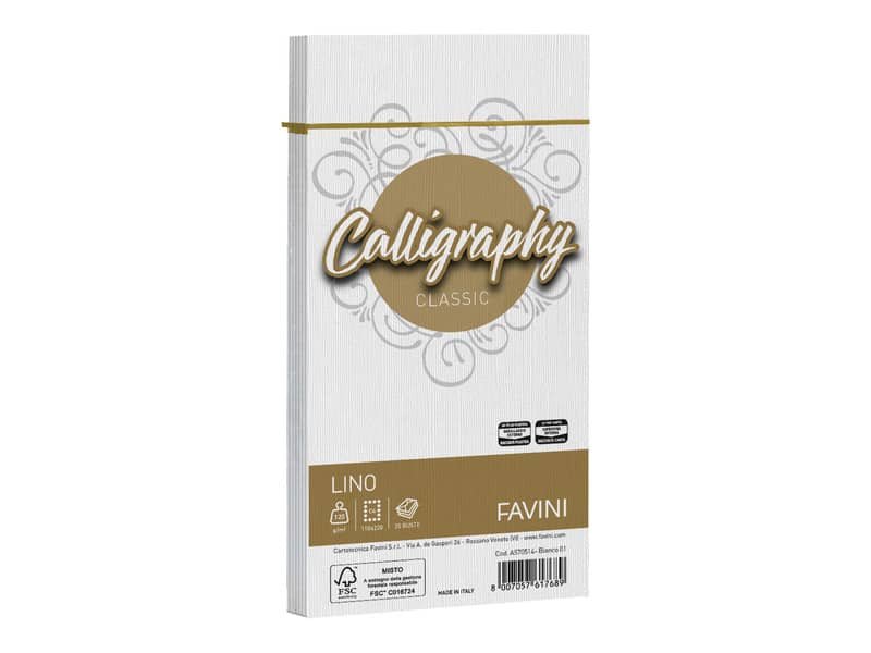 Busta Favini Lino Calligraphy 120 g – formato 11×22 cm – conf. 25 pz – colore bianco – A570514