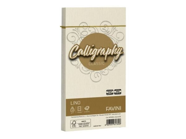 Busta Favini Lino Calligraphy 120 g - formato 11x22 cm - conf. 25 pz - colore avorio - A57Q514
