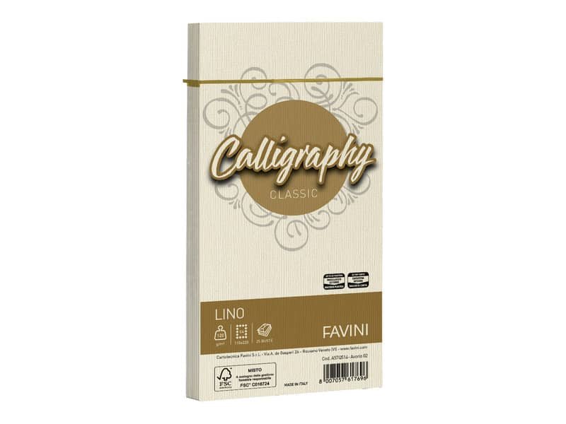 Busta Favini Lino Calligraphy 120 g – formato 11×22 cm – conf. 25 pz – colore avorio – A57Q514