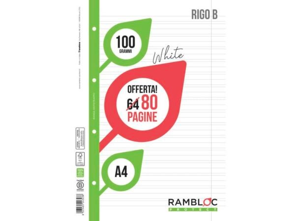 Ricambio quaderni ad anelli Rambloc formato A4 -32 ff +8 ff B 90524323