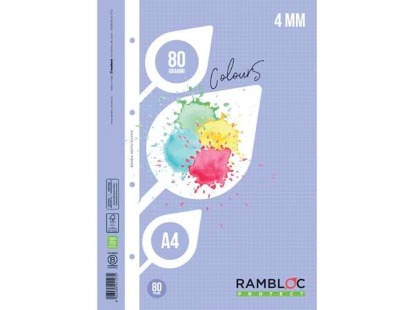 Ricambio rinforzato quaderni ad anelli Rambloc Formato A4 colore azzurro - 4 mm 90524127