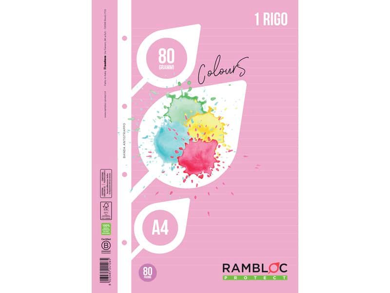 Ricambio rinforzato quaderni ad anelli Rambloc Formato A4 colore rosa – 1 rigo 90524126